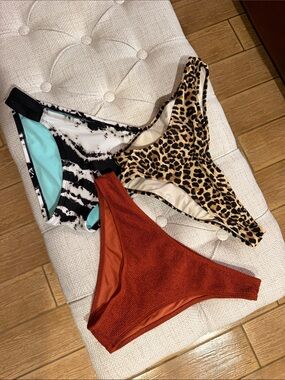 3-Pack Bikini Bottoms - PINK Leopard, No Tag Rust & Xhilaration Tie-Dye
